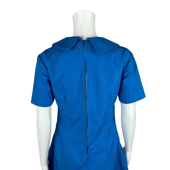 Vintage 60s Scooter Dress Women's Medium Mod Royal Blue V-Neck Dropped Waist - Picture 9 of 11
